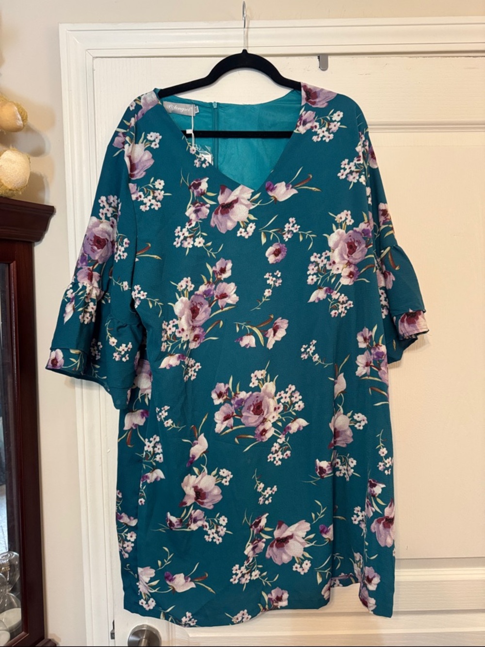 Floral Teal Mini Dress with Ruffle Sleeves
